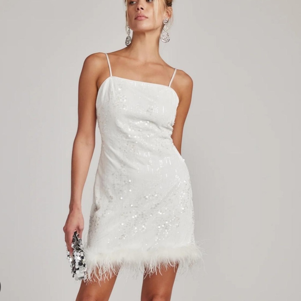 12th Tribe White Sequin Mini Dress